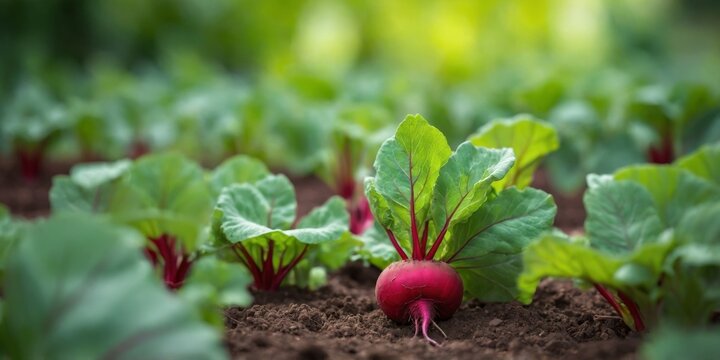 Green beet leaves using red stems Beets in the garden Young beets in the spring.