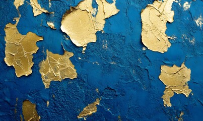 Peeling gold foil texture over dark blue surface, Generative AI