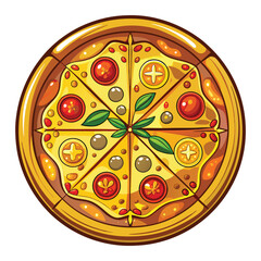 Fresh pizza with tomato cheese olive sausage onion Italian fast food