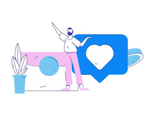 Use red envelopes to attract new customers and promote activity. Flat vector character concept illustration
