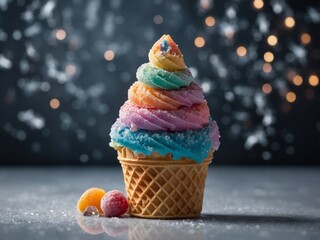 icy indulgence flat design side view waffle cone theme animation colored pastel.