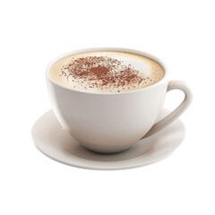 Obraz premium A steaming cup of cappuccino with a sprinkle of cocoa powder.