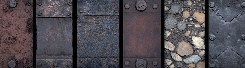 Textured Rusted Metal Surfaces, Seamless patterns of aged metal in muted reds and deep browns, ideal for industrial backgrounds, enhancing minimalist design with a clean aesthetic.