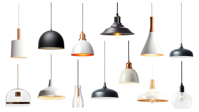 PNG hanging lamp design element set, transparent background