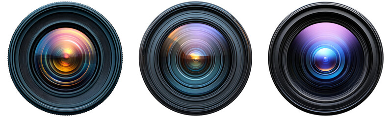 Camera lens in different angles set isolated on transparent background