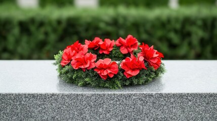 Traditional Labor Day wreath-laying ceremony at a monument, with a solemn crowd paying respects, Labor Day memorial, honor and reflection