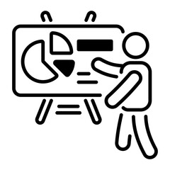 Person briefing business analytics diagram, line icon 