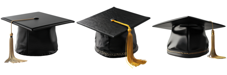 Graduation caps in different styles set isolated on transparent background