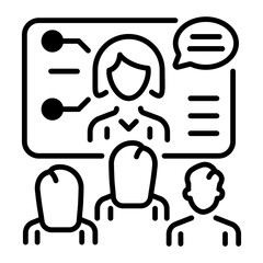 A line icon of video conference discussion 