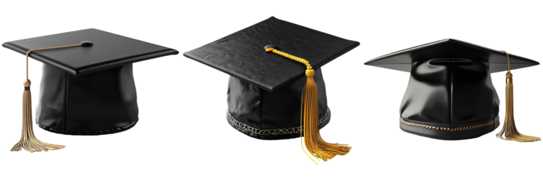 Graduation caps in different styles set isolated on transparent background