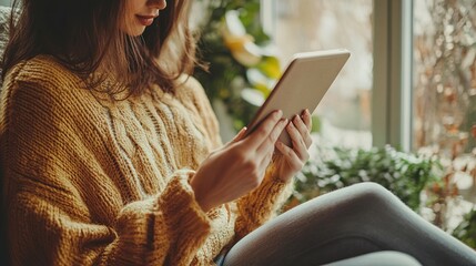 A person using an insurance chatbot to answer queries about their policy on a tablet.