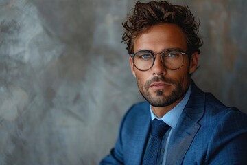 Fototapeta premium Portrait of a Confident Man in a Blue Suit