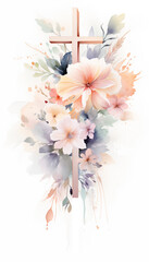 watercolor bouquet of flowers and cross 