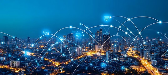 Fototapeta premium A futuristic city with integrated smart systems and dynamic digital interfaces. 