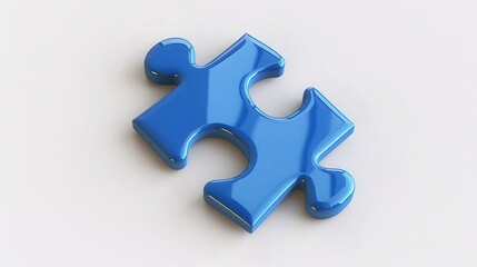 Obraz premium Glossy Blue Puzzle Piece, a vibrant 3D rendered plastic puzzle piece, smooth and shiny, set against a crisp white backdrop, minimalist design emphasizing its unique shape.