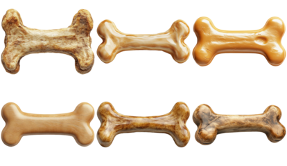 Bone shaped dog biscuits in various designs set isolated on transparent background