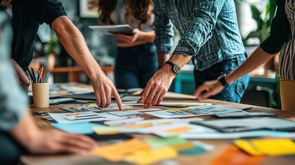 A team brainstorming new insurance products and services in a creative workspace.