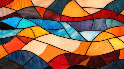 Fototapeta premium Vibrant Stained Glass Artwork, a captivating blend of diverse colors and intricate patterns, ideal for enhancing any interior space with artistic flair.
