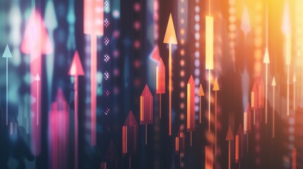 Neon arrows and abstract elements illustrate a dynamic and vibrant concept of technology and data growth.