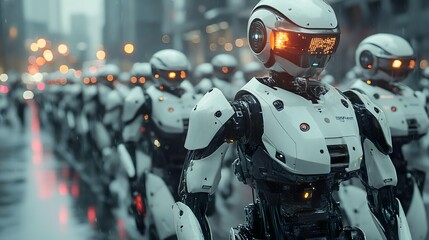 Fototapeta premium High-tech robot with illuminated eyes and helmet for cutting-edge designs