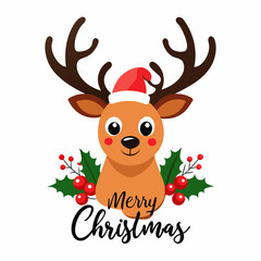Fototapeta premium Cheerful Reindeer in Santa Hat - Festive Holiday Illustration