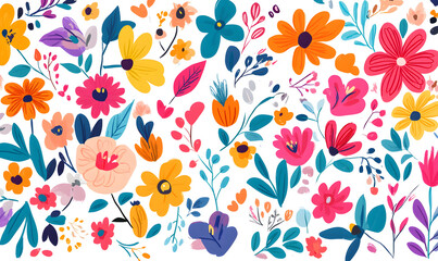 floral and leaf on white background in doodle-style tile designs with graphic format.