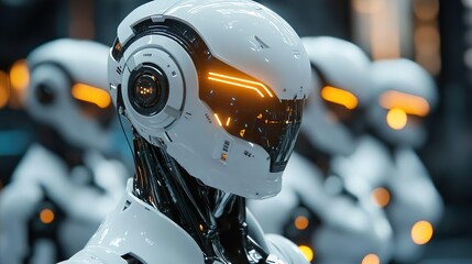 Fototapeta premium Robot with glowing eyes and helmet for cutting-edge futuristic designs