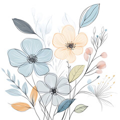 Obraz premium floral and leaf on white background in doodle-style tile designs with graphic format.