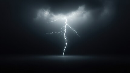 A lightning bolt is shown in the dark sky