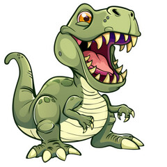 Fototapeta premium A cartoon drawing of a dinosaur with a big mouth isolated white background 