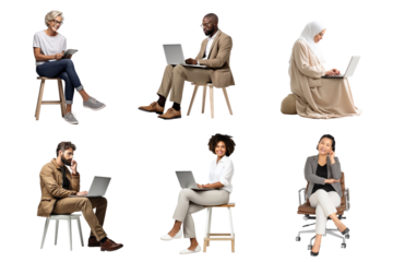 PNG diverse sitting business people design element set, transparent background