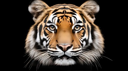 Fototapeta premium A tiger rests gracefully, highlighted by a dark background that accentuates its powerful form and vibrant fur colors