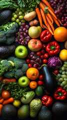Healthy food concept. Real Food. Display of colorful fruits and vegetables. Fresh fruits and vegetables. Array of colorful fruits and vegetables. Food rich in protein and vitamins. Fresh organic food