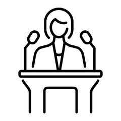 A character giving speech, linear style icon 