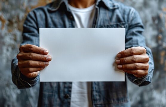 Man Holding Blank White Paper