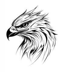 Obraz premium A stylized black and white illustration of an eagle's head with intricate feather details.
