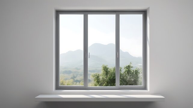 Fototapeta Modern and minimal house window for interior decoration isolated on background, open office glass window frame.