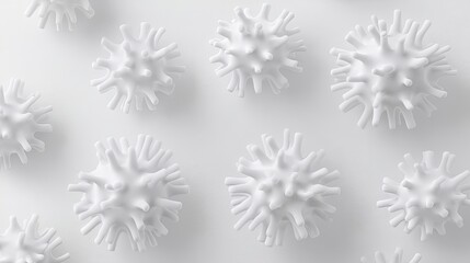 White molecules of varying sizes float gracefully against a soft background, showcasing a calm and minimalist aesthetic with a sense of depth and tranquility
