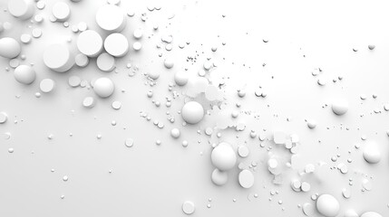 White molecules of varying sizes float gracefully against a soft background, showcasing a calm and minimalist aesthetic with a sense of depth and tranquility