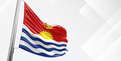Kiribati national flag cloth fabric waving on beautiful White Square Background.