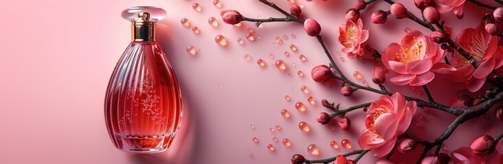 Pink Perfume Bottle with Delicate Flowers