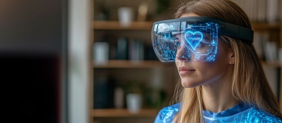 Remote consultation featuring a patient studying a 3D hologram of their health data such as a heart scan with focused attention Stock Photo with copy space