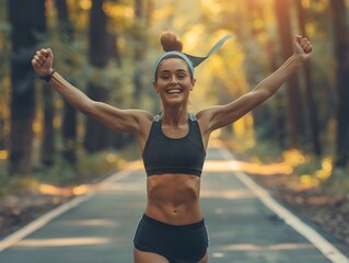 Runner Crossing Finish Line Celebrating Completion of Personal Goal