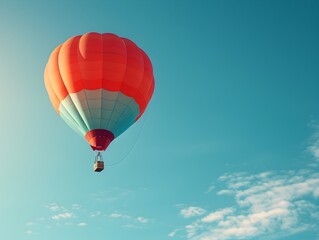 Fototapeta premium Brightly Colored Hot Air Balloon Soaring Into Clear Sky Representing Freedom and Adventure