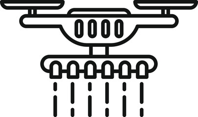 This icon represents a drone spraying fertilizer on a field, embodying the concept of smart farming technology in modern agriculture