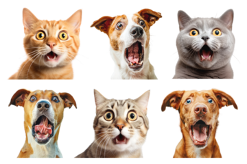 PNG surprised pet design element set, transparent background