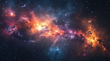 Fototapeta premium Expansive galaxy with remnants of supernova explosions, displaying vivid colors and scattered cosmic residue.