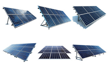 Array of solar panels in different angles isolated on transparent background