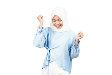 Asian hijab girl dancing on her favourite music isolated transparent