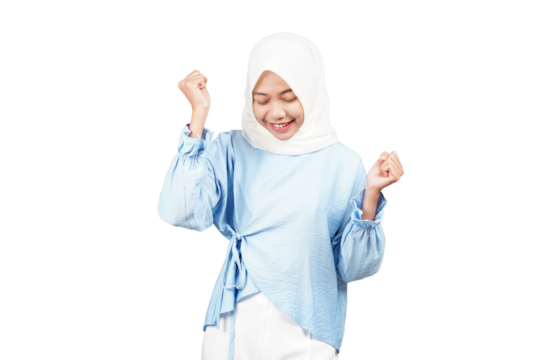 Asian hijab girl dancing on her favourite music isolated transparent